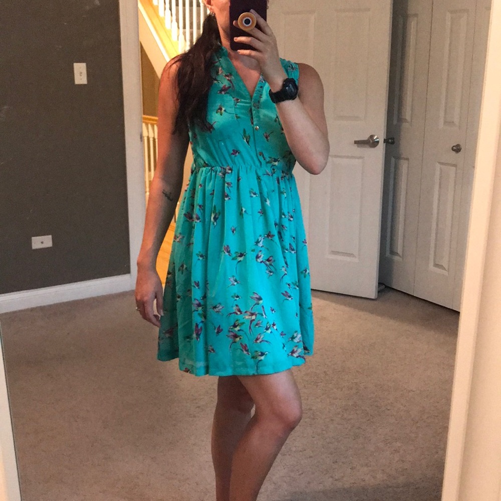 Styleholic Mermaid Green Hummingbird print dress
